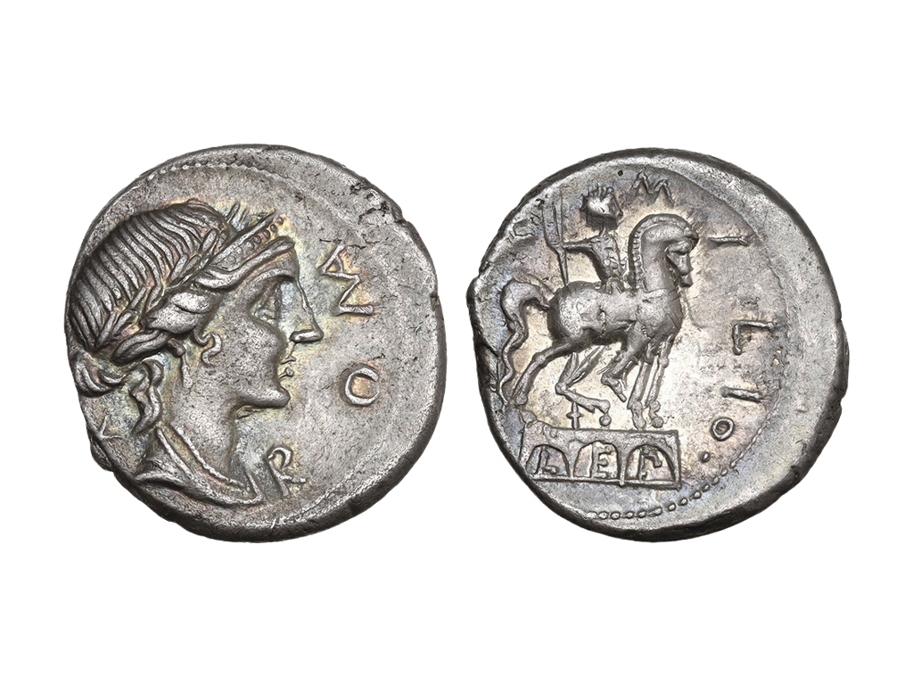 114-113BC Manlius Aemilius Lepidus Silver Denarius – aEF