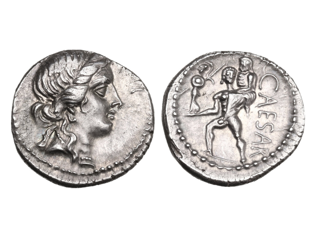 47-46 BC Julius Ceasar Silver Denarius – gEF