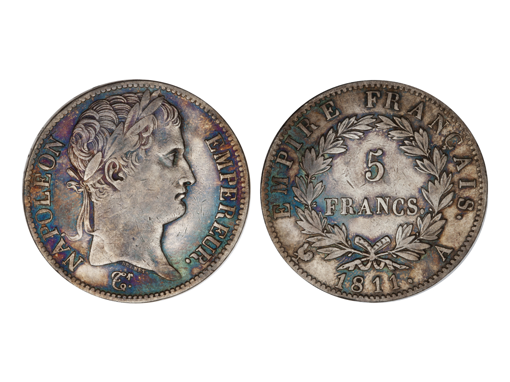 1811A France Napoleon I Silver 5 Francs – gVF