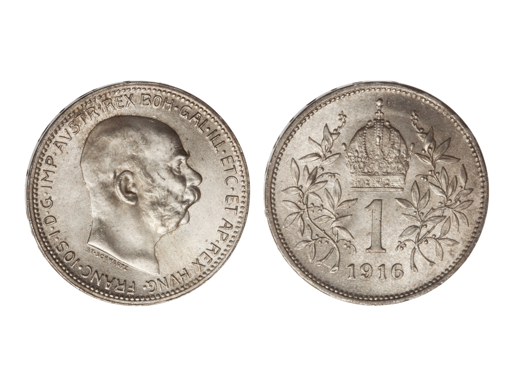 1916 Austria Franz Joseph I Silver Corona – Ch/Unc