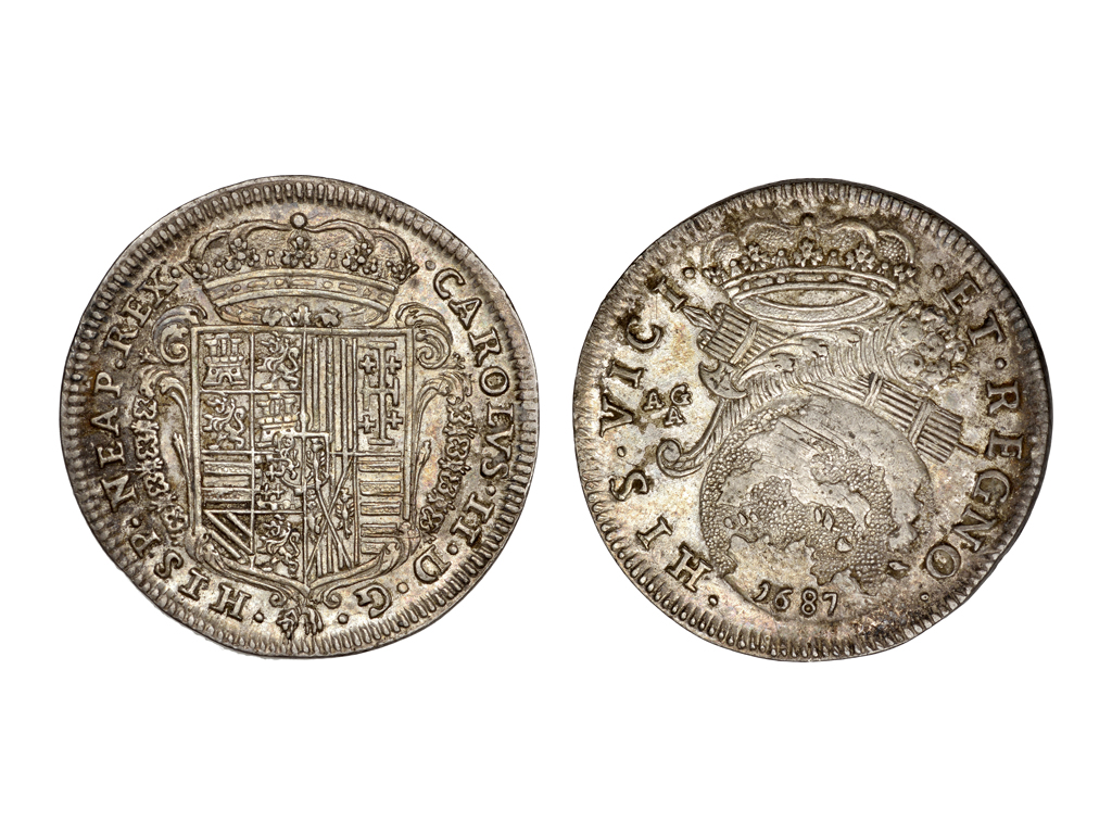 1687 Kingdom of Naples Carlos II Silver Tari – nEF