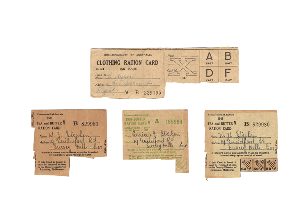 1947-49 Australian Clothing, Tea & Butter Ration Cards (4) – VF