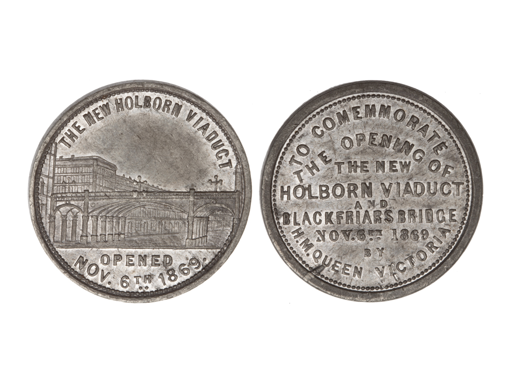 1869 Great Britain, Victoria, Holborn Viaduct & Blackfriars Bridge Medalet – gEF