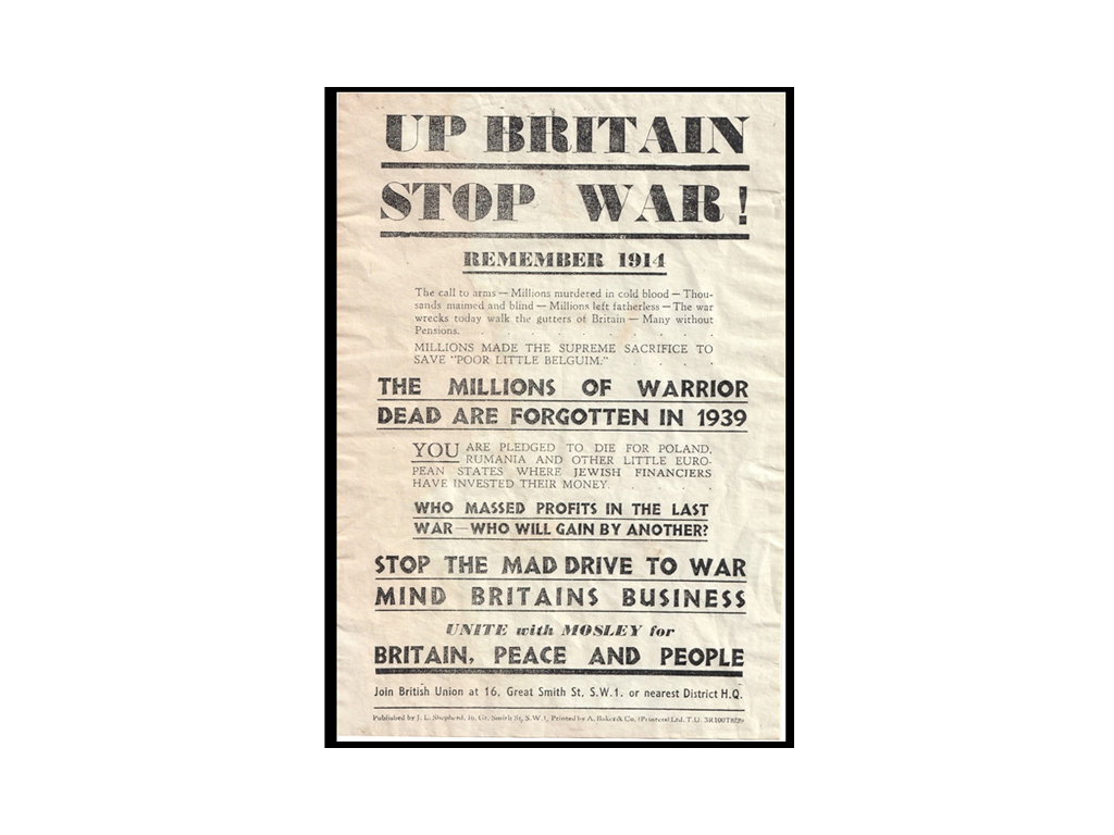 1939 WWII British Union Fascist Anti War Propaganda Leaflet – VF