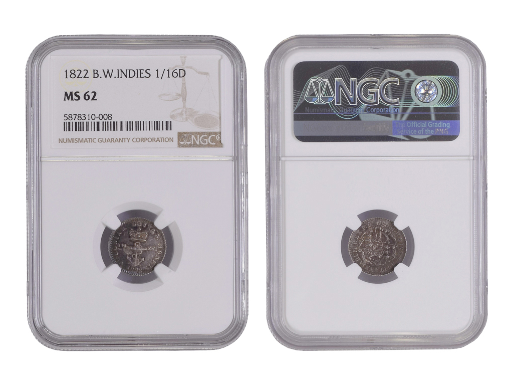 1822 British West Indies 1/16 Dollar NGC MS62