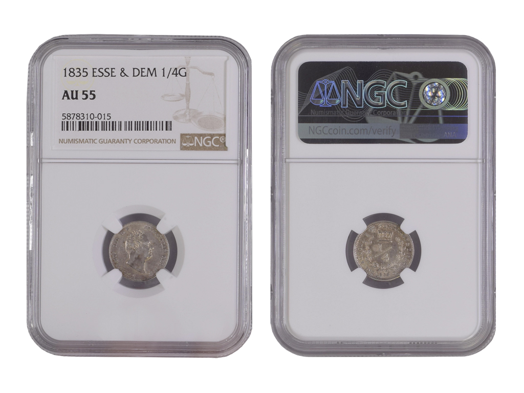 1835 Essequibo & Demerary William IV 1/4 Guilder NGC AU55