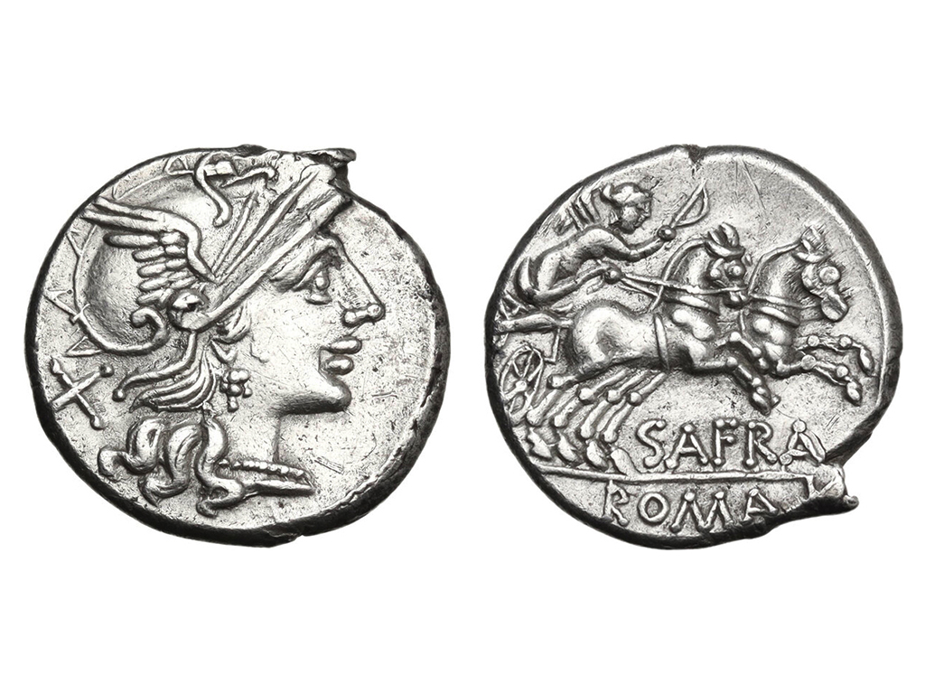 150BC Spurius Afranius Silver Denarius – aEF/EF