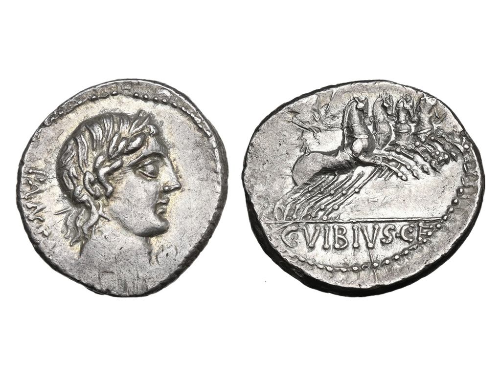 90BC C. Vibius C.f. Pansa Silver Denarius – gVF