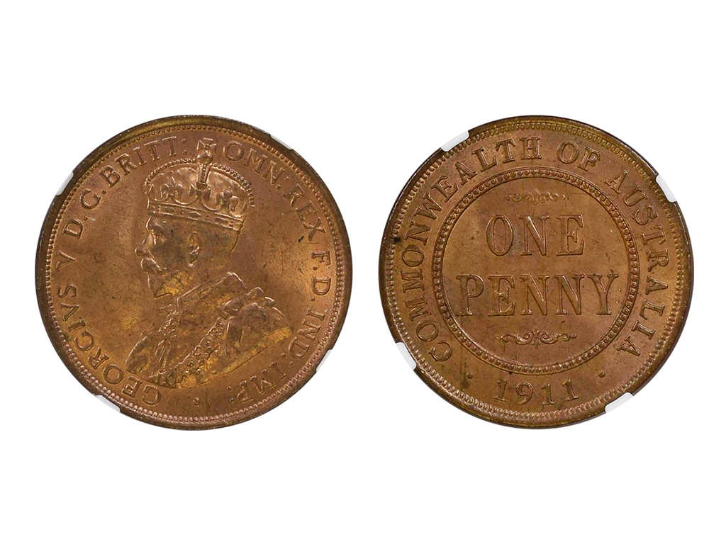 1911 Australia KGV Penny NGC MS64RB