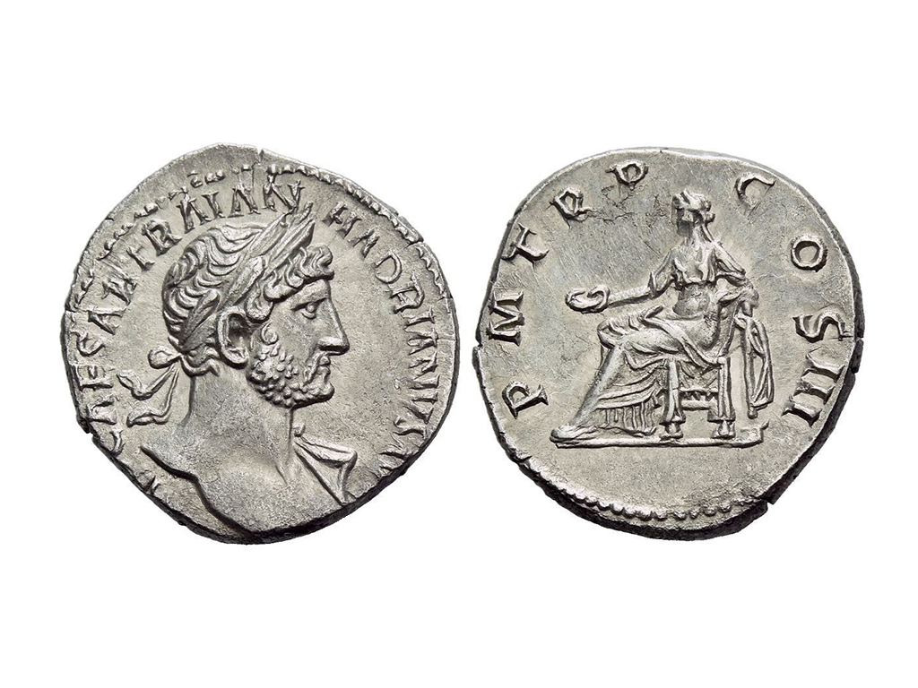 117-138AD Hadrian Silver Denarius – gEF