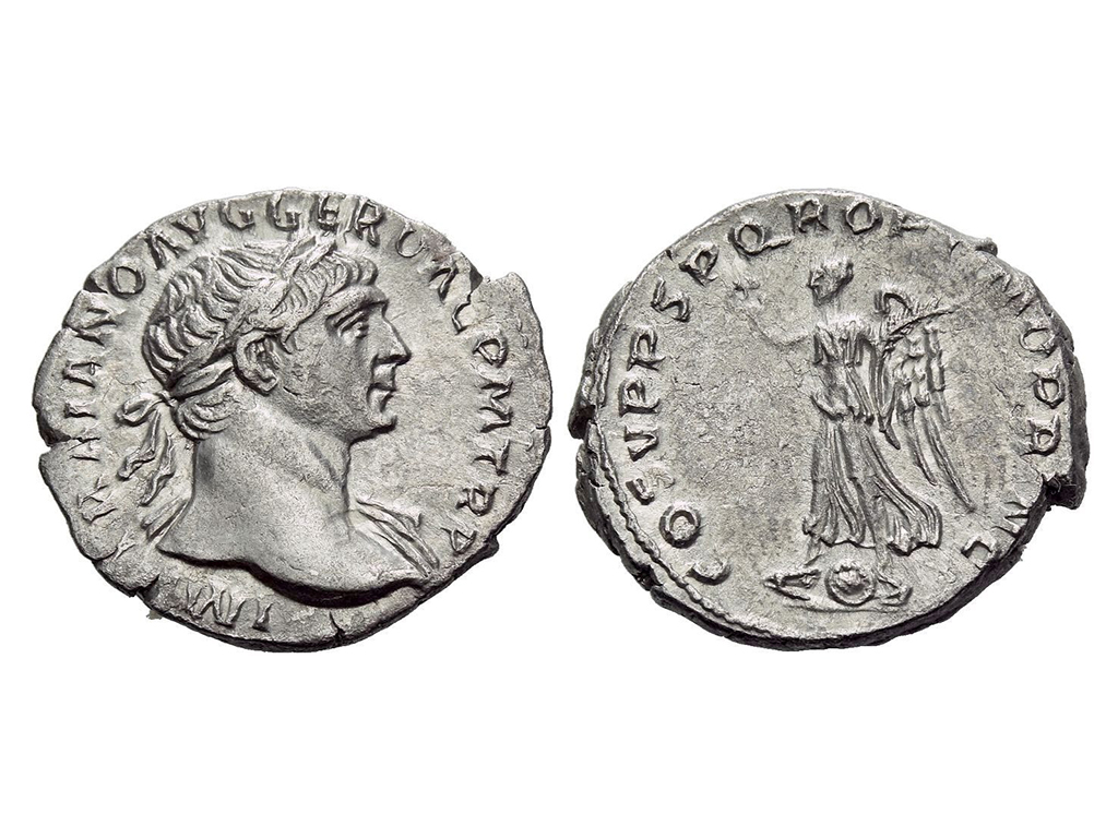 96-117AD Trajan Silver Dearius – aEF