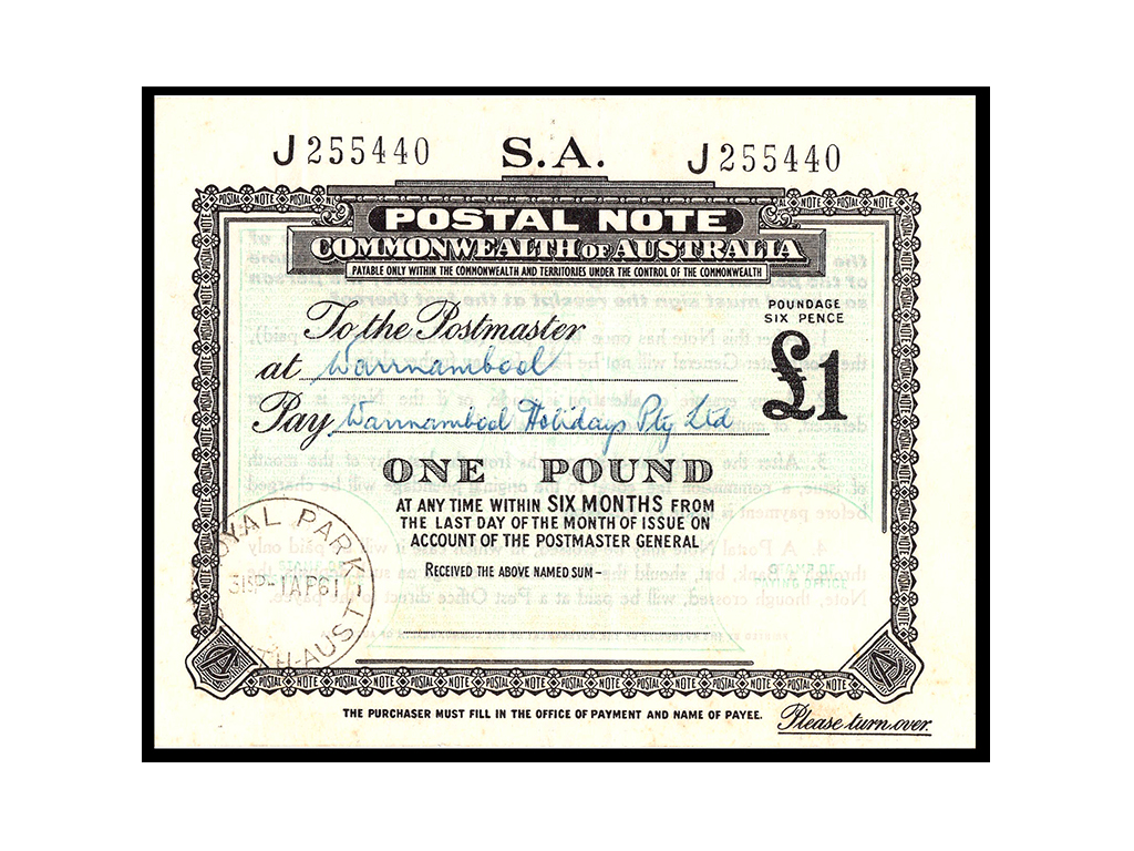 1961 Australia S.A One Pound Postal Note – aEF