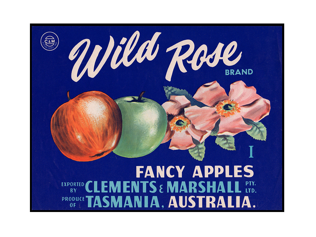 1940-50’s Australia Wild Rose Brand Fancy Apples Fruit Label