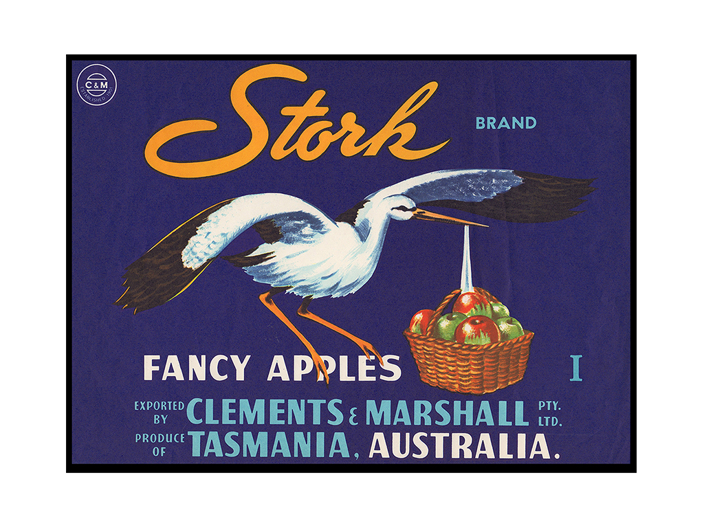1940-50’s Australia Stork Brand Fancy Apples Fruit Label