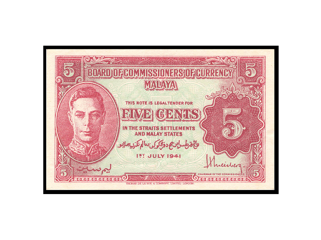 1941 Malaya KGVI Five Cents P.7a – aEF