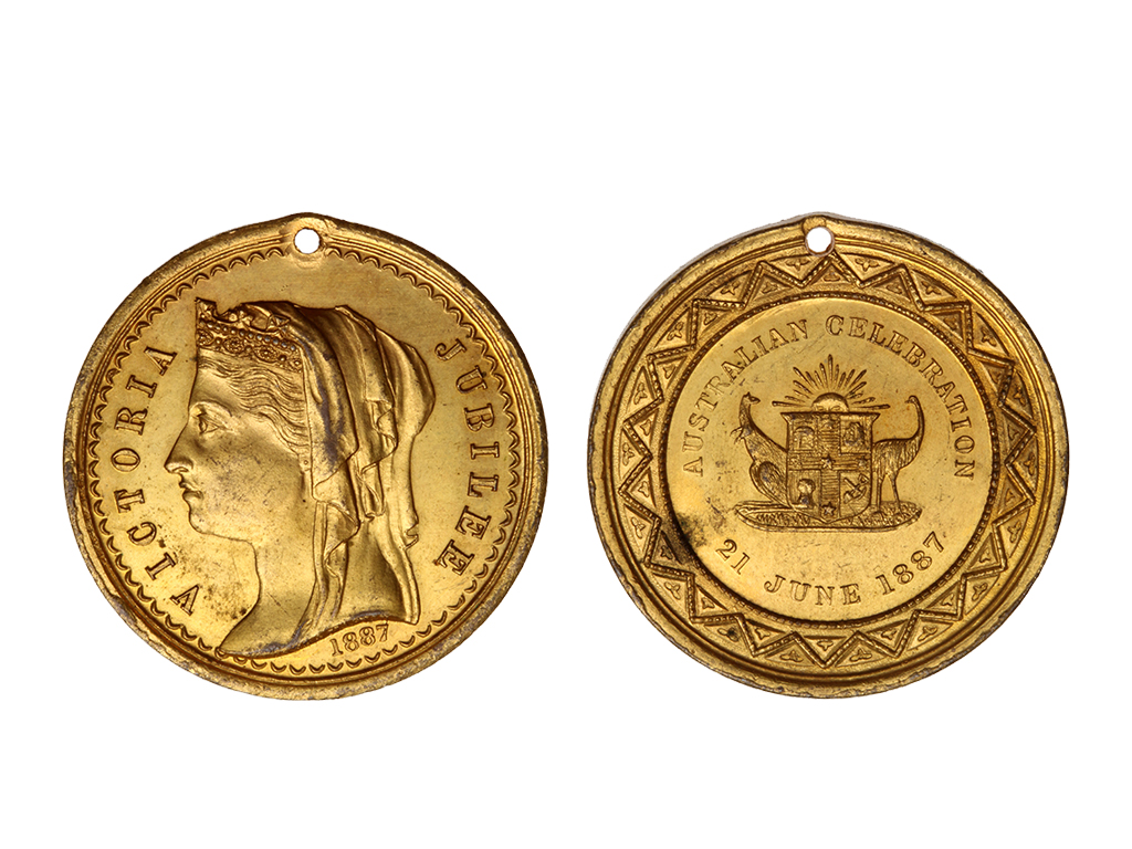 1887 Australia Victoria Jubilee Gilt Medalet – aUnc