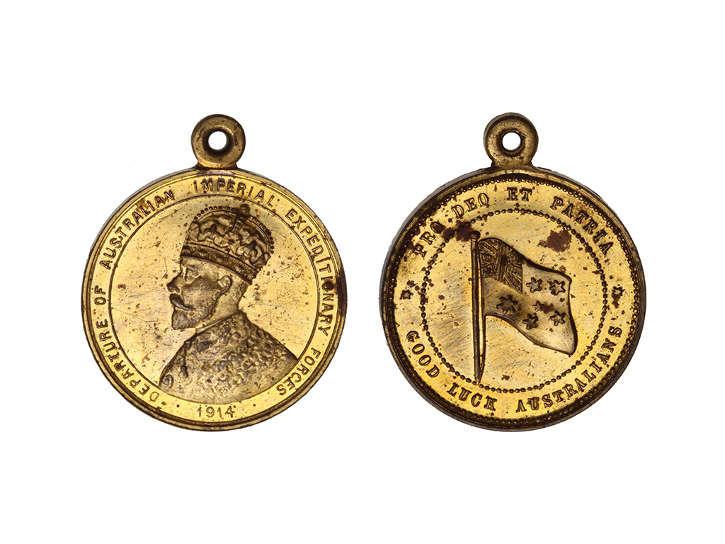 1914 KGV Departure of Australian Forces 23mm Gilt Bronze Medalet – aUnc