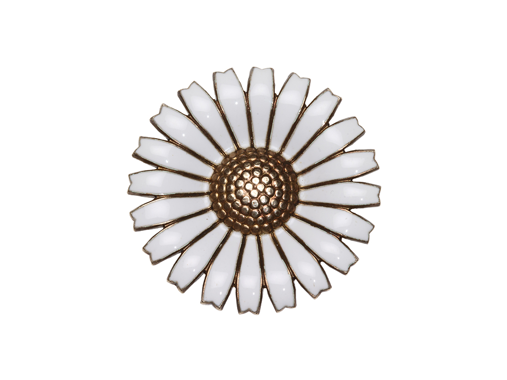 Vintage Danish Sterling Silver & White Enamel Daisy Brooch By Anton Michelsen