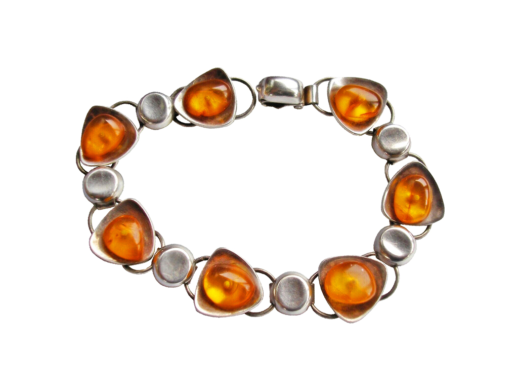 Vintage Danish Silver & Baltic Amber Bracelet By Einer Fehrn