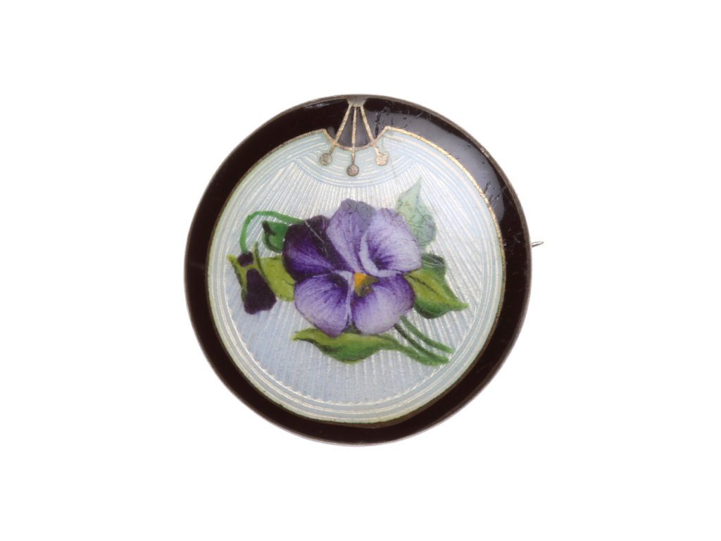 1940-50’s Norwegian Sterling Silver & Guilloché Enamel Viola Brooch By O F. Hjortdahl