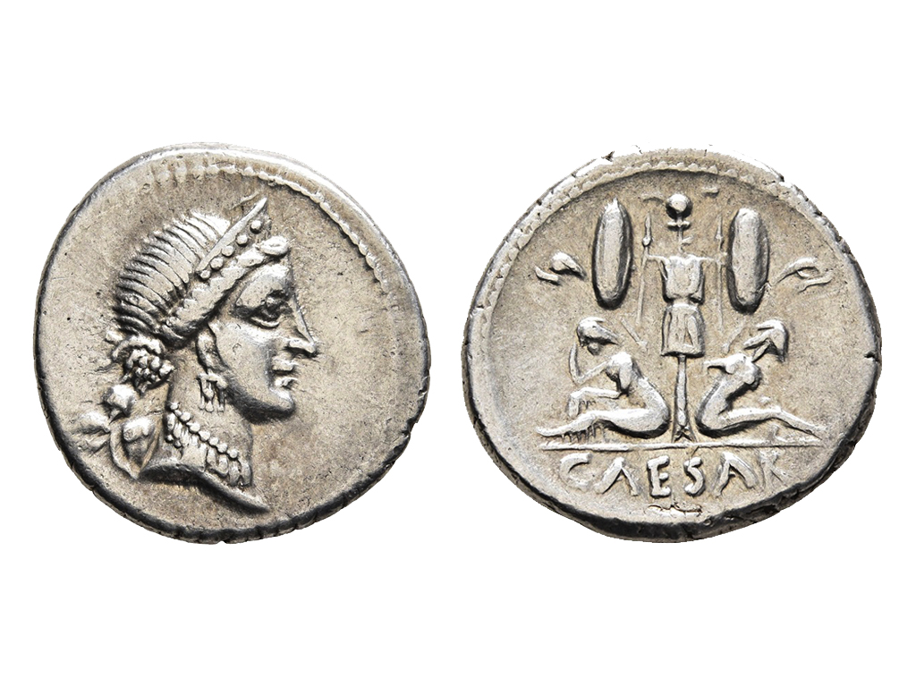 49-44BC Julius Caesar Silver Denarius – gVF