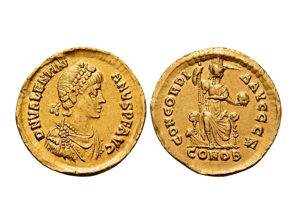 375–392AD Valentinian II Gold Solidus – gEF