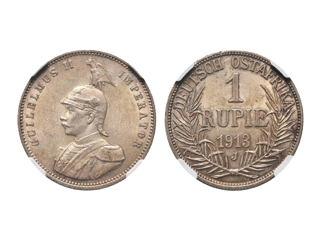 1913-J German East Africa Wilhelm II Silver Rupie NGC AU58