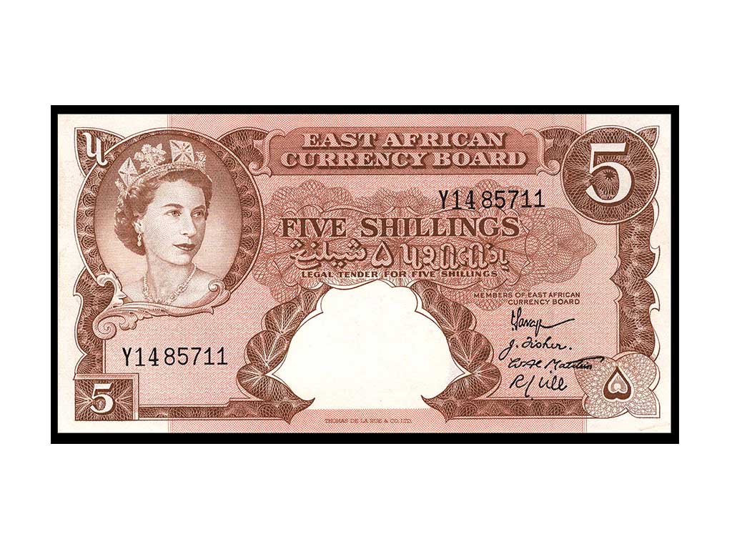 1958-60 East Africa QEII 5 Shillings P.37 – gEF