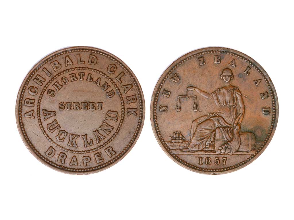 1857 New Zealand Archibald Clark Penny Token – gVF & Scarce