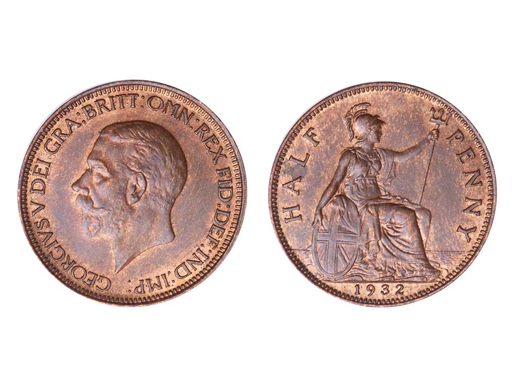 1932 Great Britain George V Halfpenny – Unc