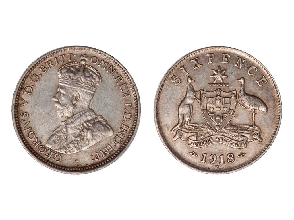 1918-M Australian KGV Sixpence – EF