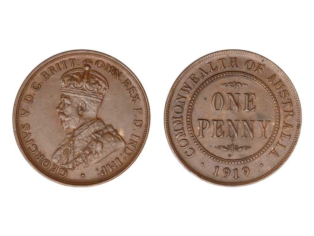 1919 Australian KGV Penny Dot Below – gEF