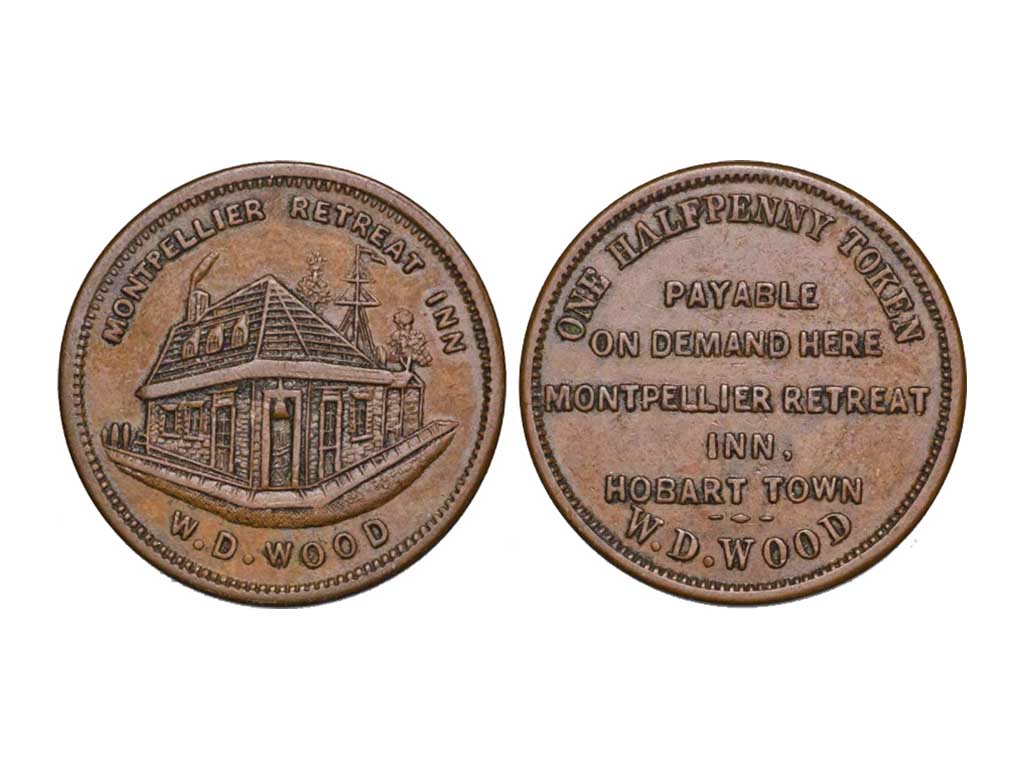 N.D Australia Tasmania Hobart Town W.D. Wood Halfpenny Token – gEF