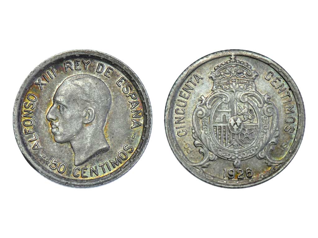 1926 Spain Alfonso XII Silver 50 Centimos – gEF