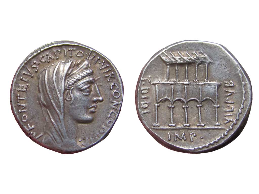 55BC P. Fonteius P.F Capito Silver Denarius – EF/gEF