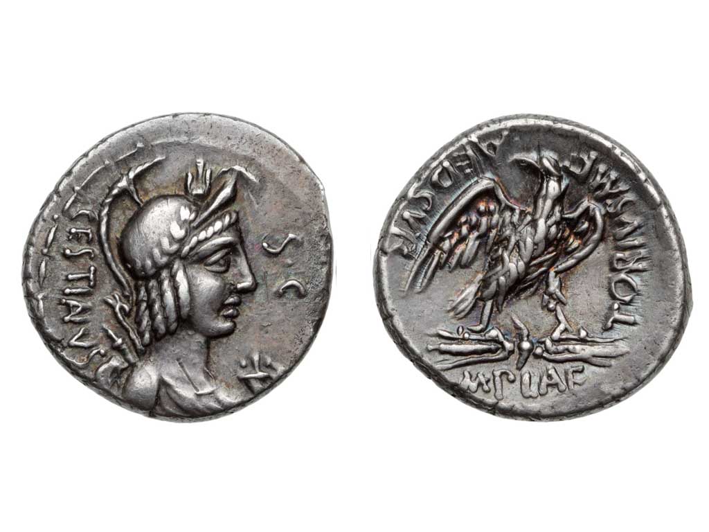 67BC M. Plaetorius M. f. Cestianus Silver Denarius – EF