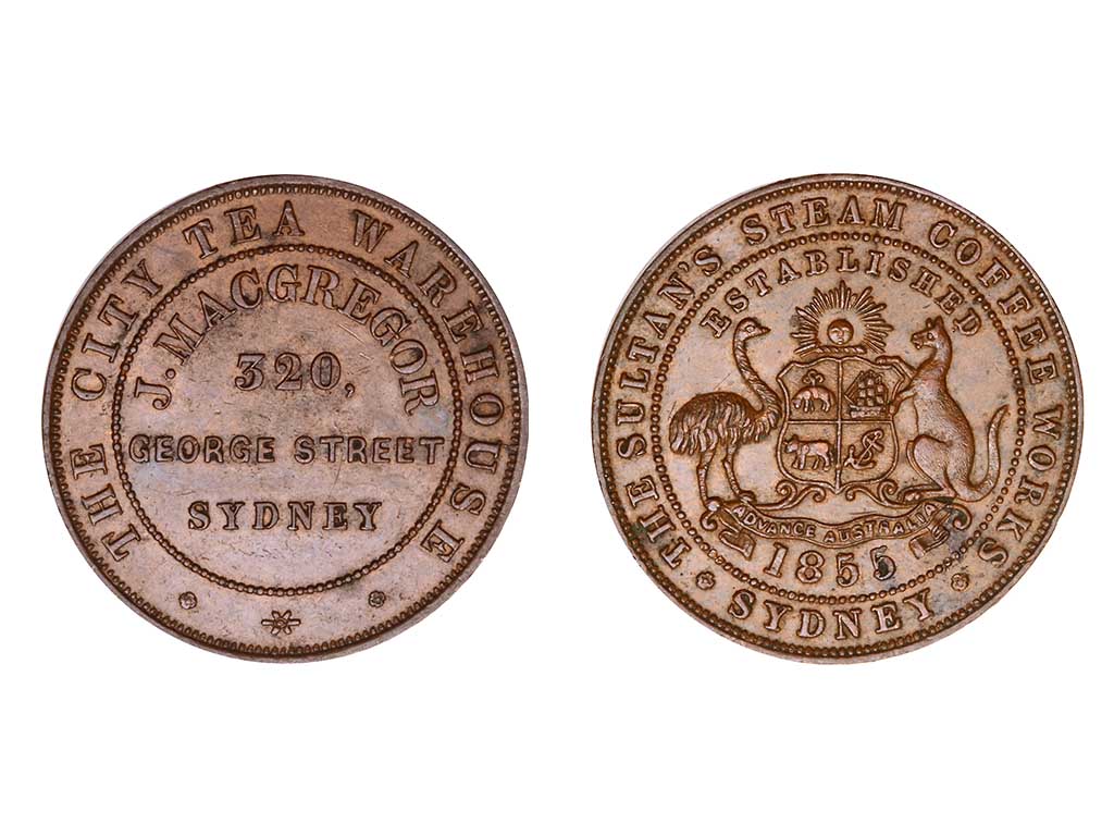 1855 J MacGregor NSW Sydney Penny Token – gEF