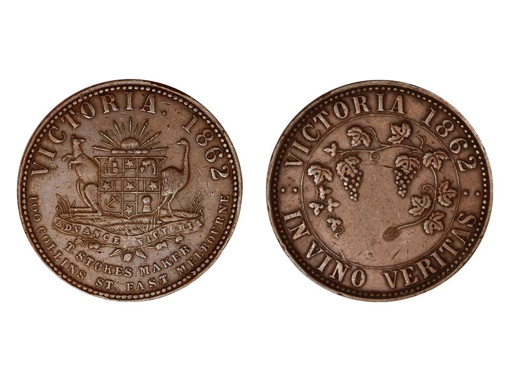 1862 T Stokes Victoria Melbourne Penny Token – gVF