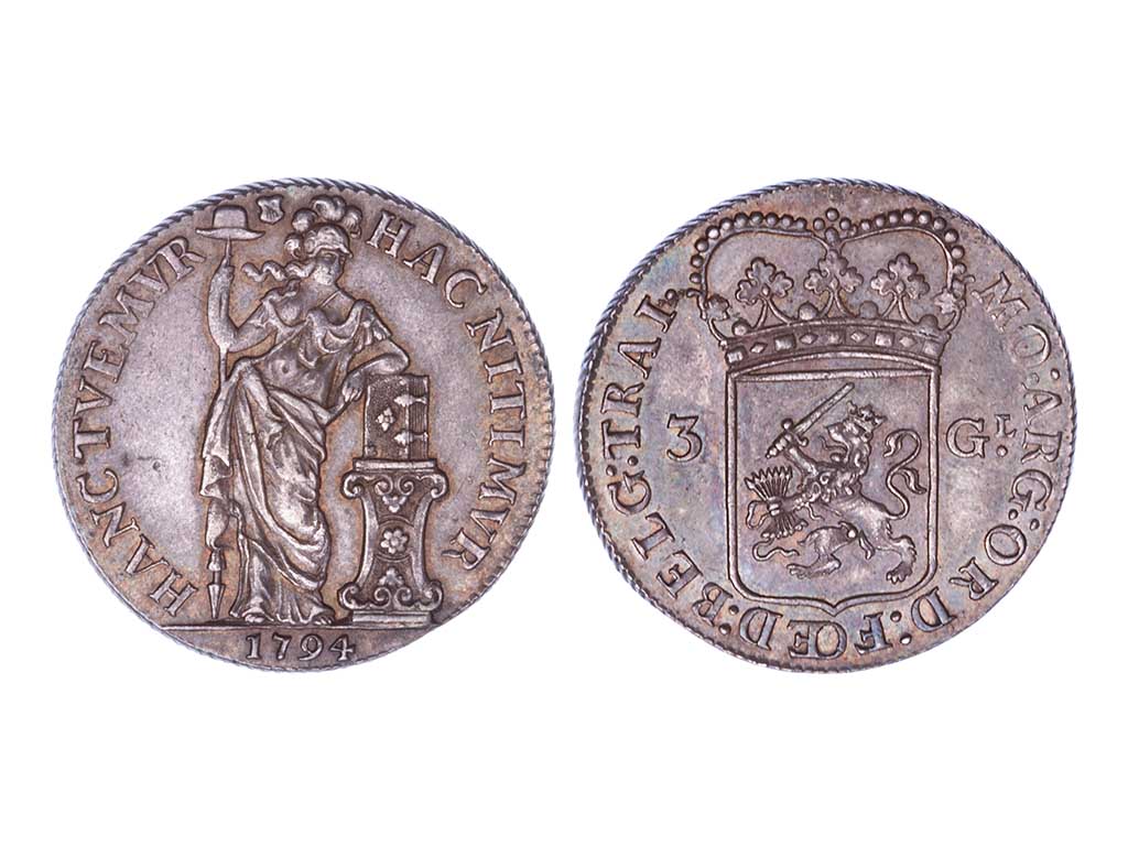 1794 Netherlands Utrecht Silver 3 Gulden – EF