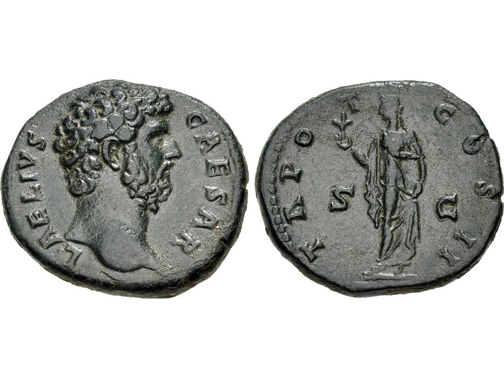 136-138AD Aelius Caesar AE Dupondius – gVF